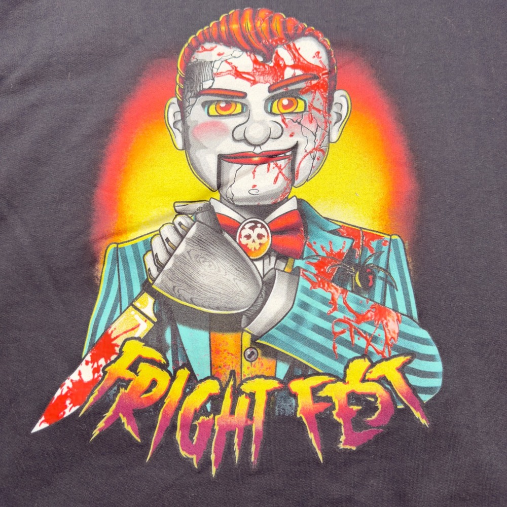 Six Flags Fright Fest Slappy‎ The Dummy Hoodie Mens XL Black Graphic Sweatshirt
